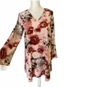 Pinkblush Women pink floral maternity swing dress sz small bell long sleeve